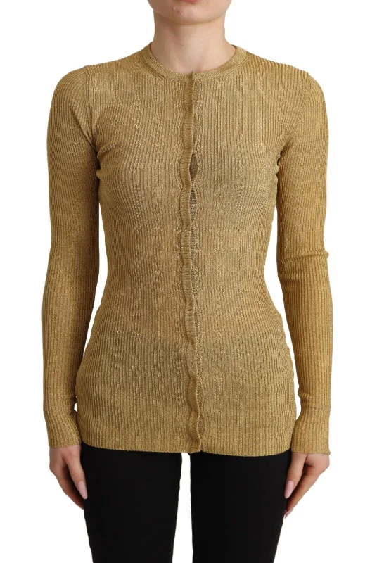Dolce & Gabbana Glamorous Gold Snap-Button Cardigan Fitted Loose Oversized