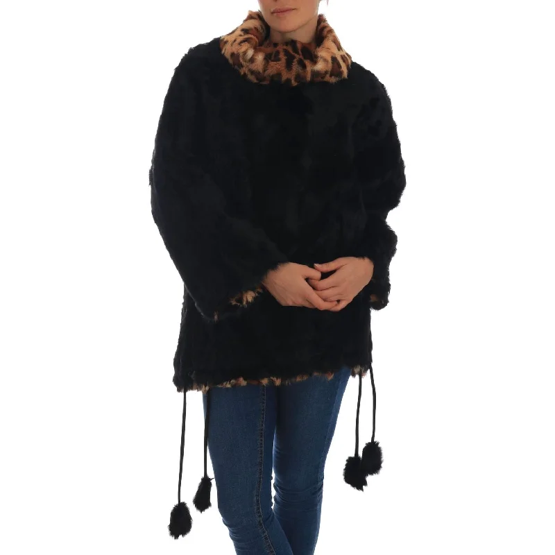 Dolce & Gabbana Elegant Black Lamb Fur Short Coat Cardigan Sweater Pullover