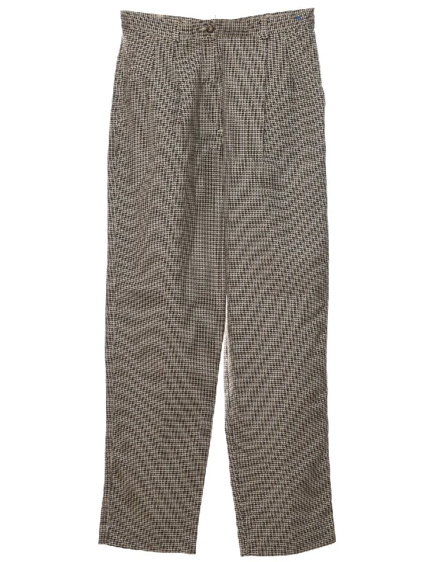 Dogtooth Design Light Brown & Dark Brown Trousers - W30 L29 Trousers Modern Contemporary