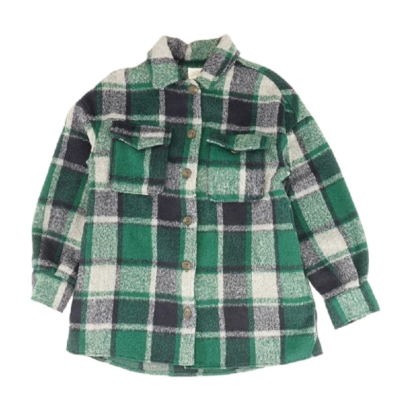 Green Plaid Lightweight Coat Fitted Loose Oversized