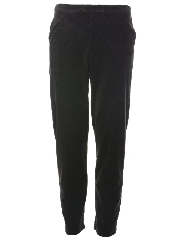 Black Herringbone Tweed Velour Trousers - W24 L31 Trousers Bootcut Casual