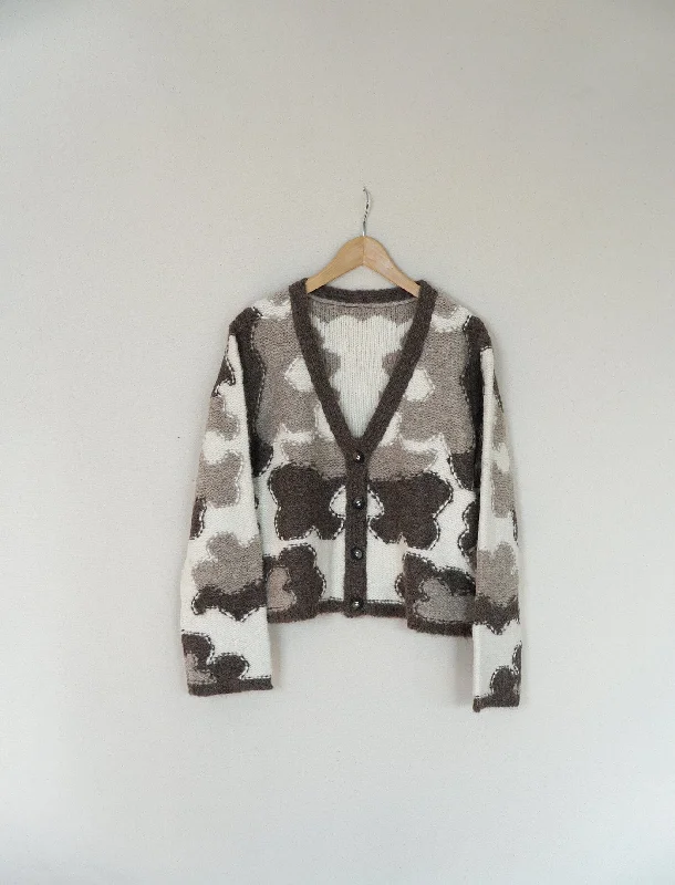 Mid Century Motif Intarsia Cardigan - Sand Soft Cozy Warm