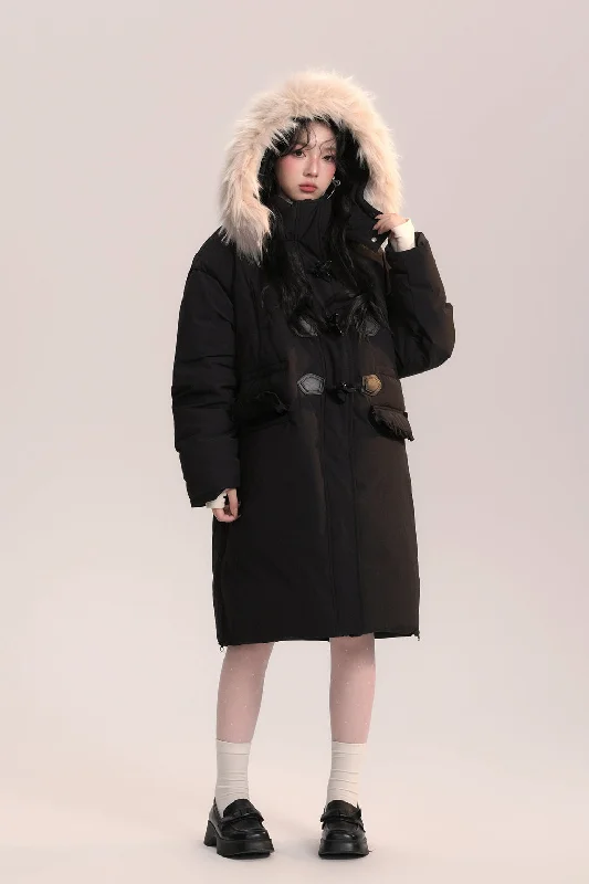 Bow-knot Fur Collar Lace Pocket Long Coat AOO0045 Collared Crew Neck Turtle Neck