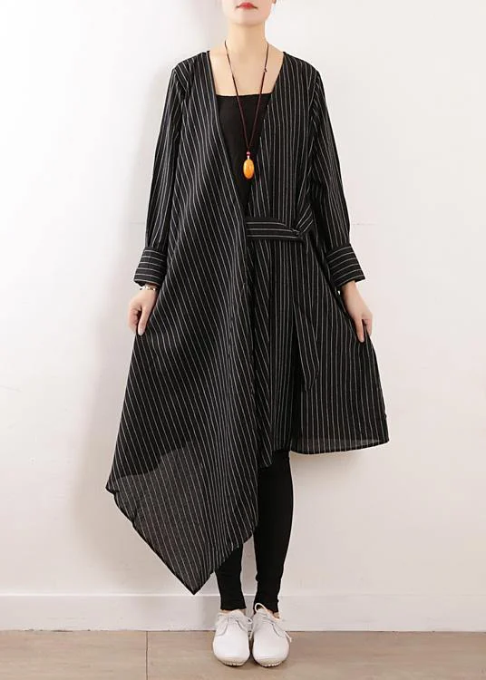 Autumn new original design loose asymmetrical striped shirt cardigan coat Cotton Fabric Linen Fabric Terry Fabric