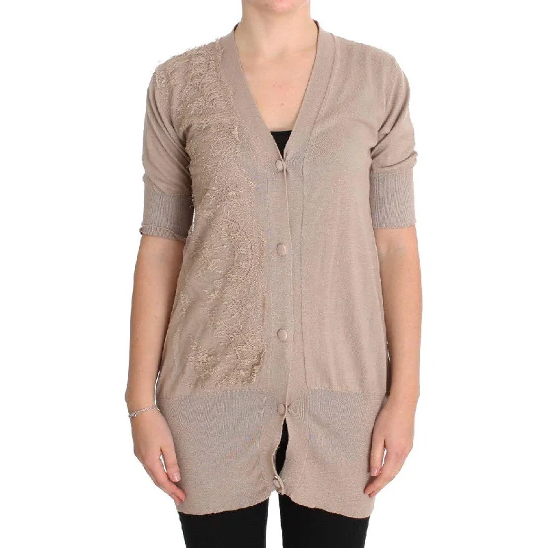 PINK MEMORIES Elegant Pink Cotton Lace Cardigan Modern Contemporary chic