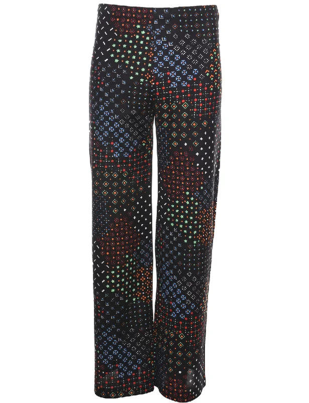 Multi-Colour 1970s Floral Trousers - W25 L31 Trousers Capri Summer