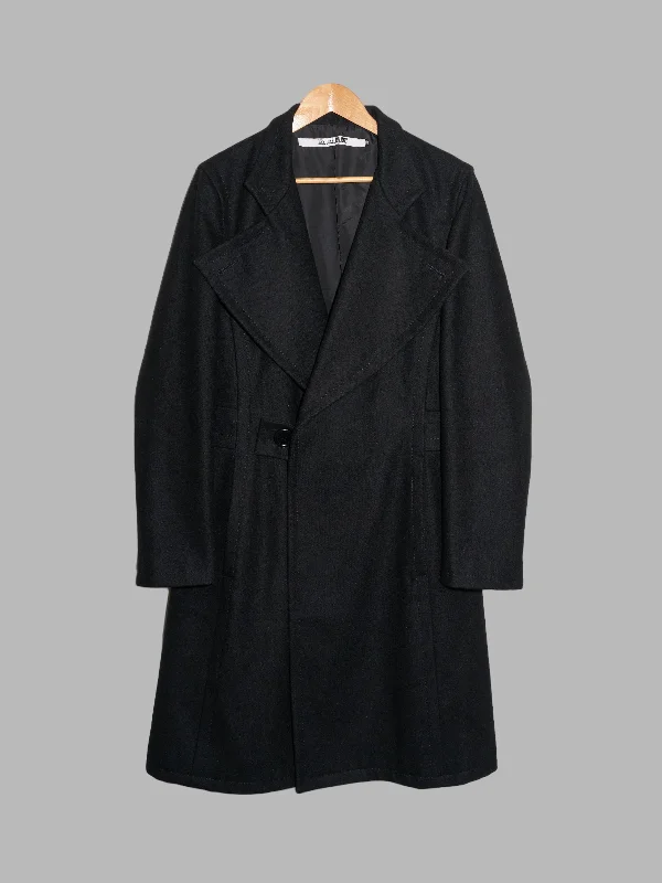 Dirk Bikkembergs 1990s black wool melton exaggerated lapel coat - size 46 Cardigan Sweater Pullover