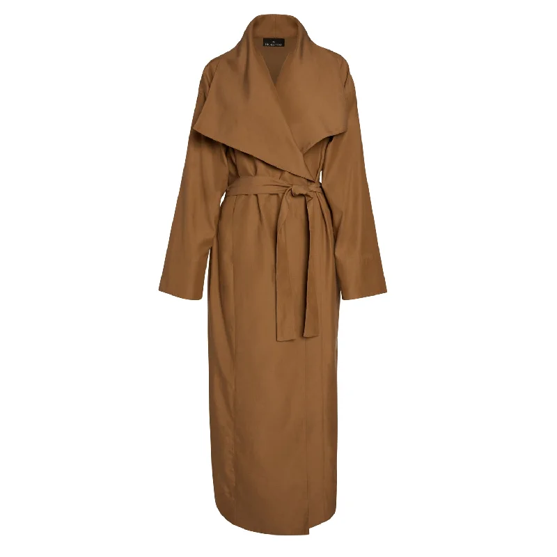 Lâcher Prise - Exode Camel Trench Coat Boat Neck Jacket Square Neck Jacket One-Shoulder Jacket