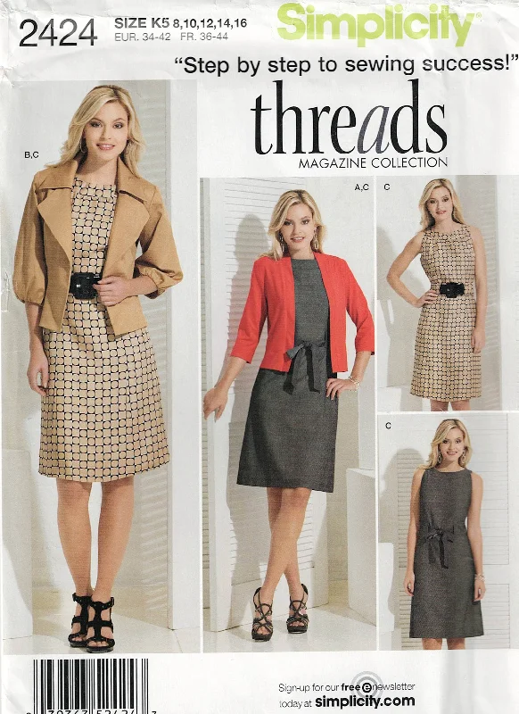 Simplicity 2424 THREADS Collection Womens Princess Sheath Dress Wide Lapel Jacket & Knit Cardigan Out Of Print Sewing Pattern Size 8 - 16 or 16 - 24 UNCUT Factory Folded Houndstooth Herringbone Solid Simplicity 2424 THREADS Collection Womens Princess Sheath Dress Wide Lapel Jacket & Knit Cardigan Out Of Print Sewing Pattern Size 8 - 16 or 16 - 24 UNCUT Factory Folded Houndstooth Herringbone Solid