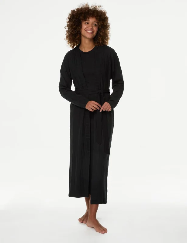 2pc Ribbed Nightdress & Cardigan Set Spandex Blend Rayon Blend Denim Blend