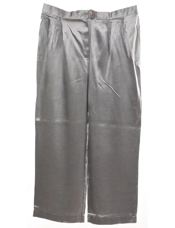 Silver Metallic Shiny Wide-Leg Trousers - W34 L25 Trousers Seasonal Trendy