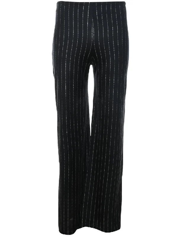 Striped Black & Silver Flared Trousers - W24 L31 Trousers Seasonal Trendy