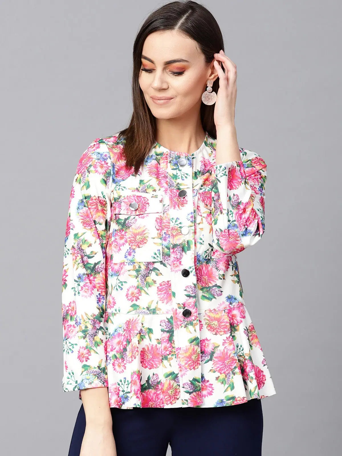 Printed Peplum Blazer-ZLJL7034-S Summer Women's Jacket