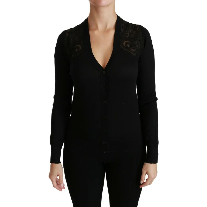 Dolce & Gabbana Alluring Silk Blend Lace Cardigan Fleece Fabric Down Fabric Feather Fabric