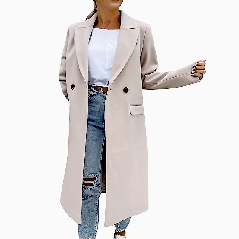 Fashion Winter Thickened Single-Breasted Solid Color Women Slim-Fit Woolen Trench Coat Trapeze Tunic Caftan Fashion Winter Thickened Single-Breasted Solid Color Women Slim-Fit Woolen Trench Coat Trapeze Tunic Caftan
