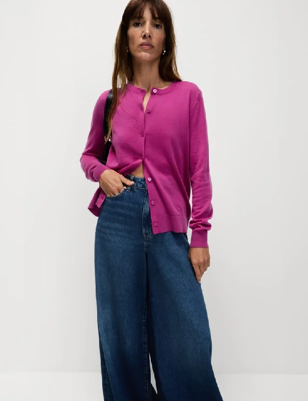 Pure Merino Wool Crew Neck Cardigan Neon metallic Matte