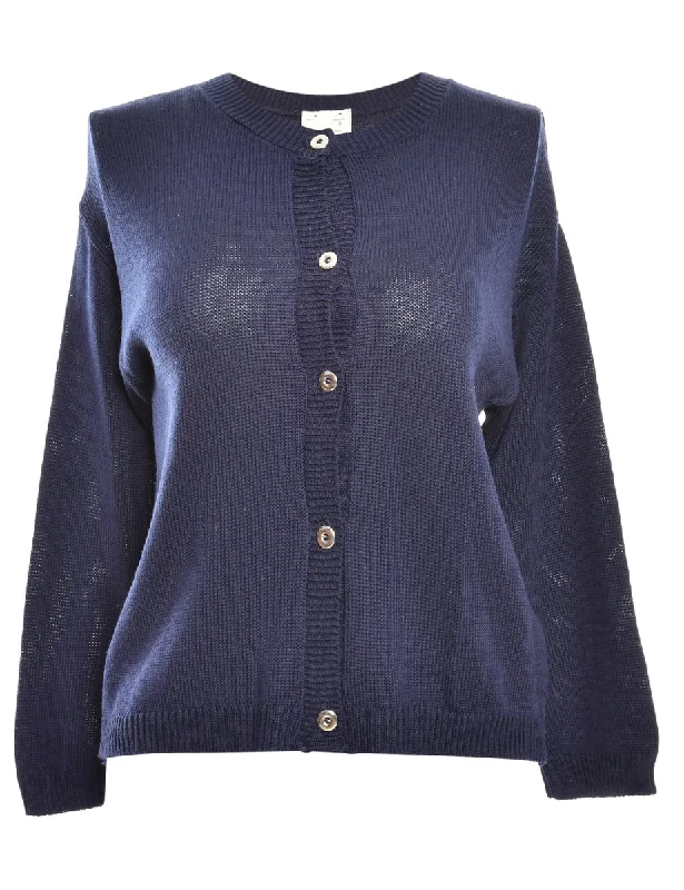 Button Through Navy Cardigan - M Rayon Fabric Velvet Fabric Corduroy Fabric