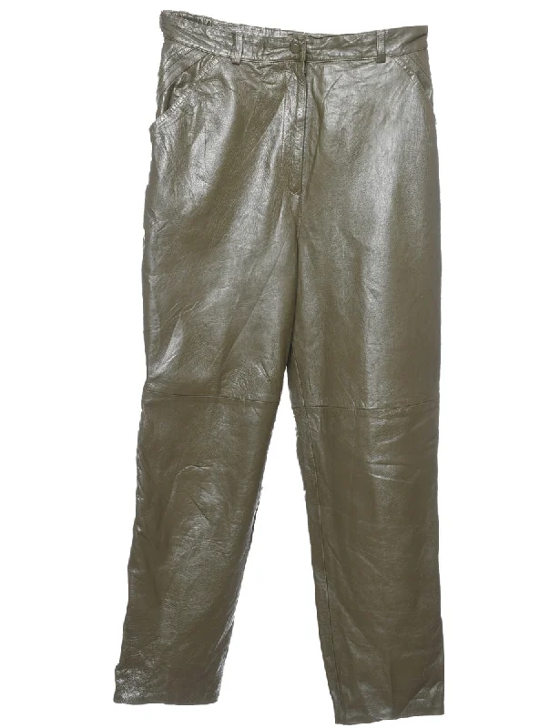 Olive Green Faux Leather Trousers - W30 L28 Trousers Review Highly