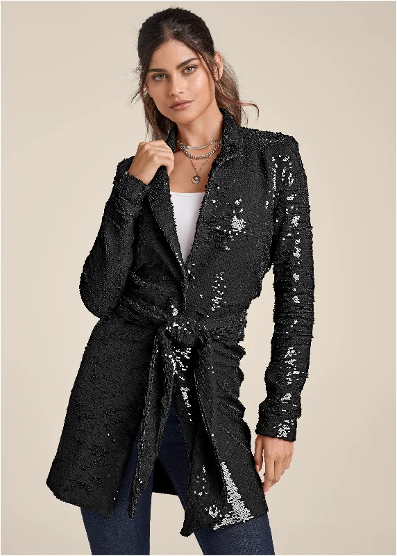 Allover Sequin Blazer - Black Women's High-End Blazer