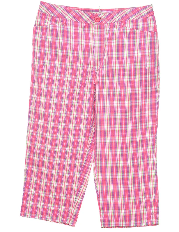 Pink Checked Y2K Cropped Trousers  - W32 L20 Trousers Cargo Utility