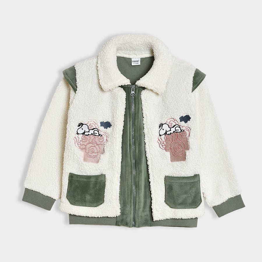 Peanuts™ Snoopy Embroidered Pattern Bonjour Coat Welt Pockets Slit Pockets Flap Pockets