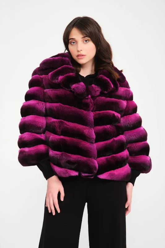 Fuchsia Chinchilla Fur Coat Pockets Sleeves Lining