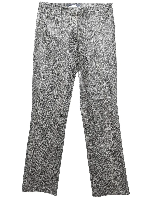 Snakeskin Pattern Grey Y2K Faux Leather Trousers - W30 L32 Trousers Timeless Classic