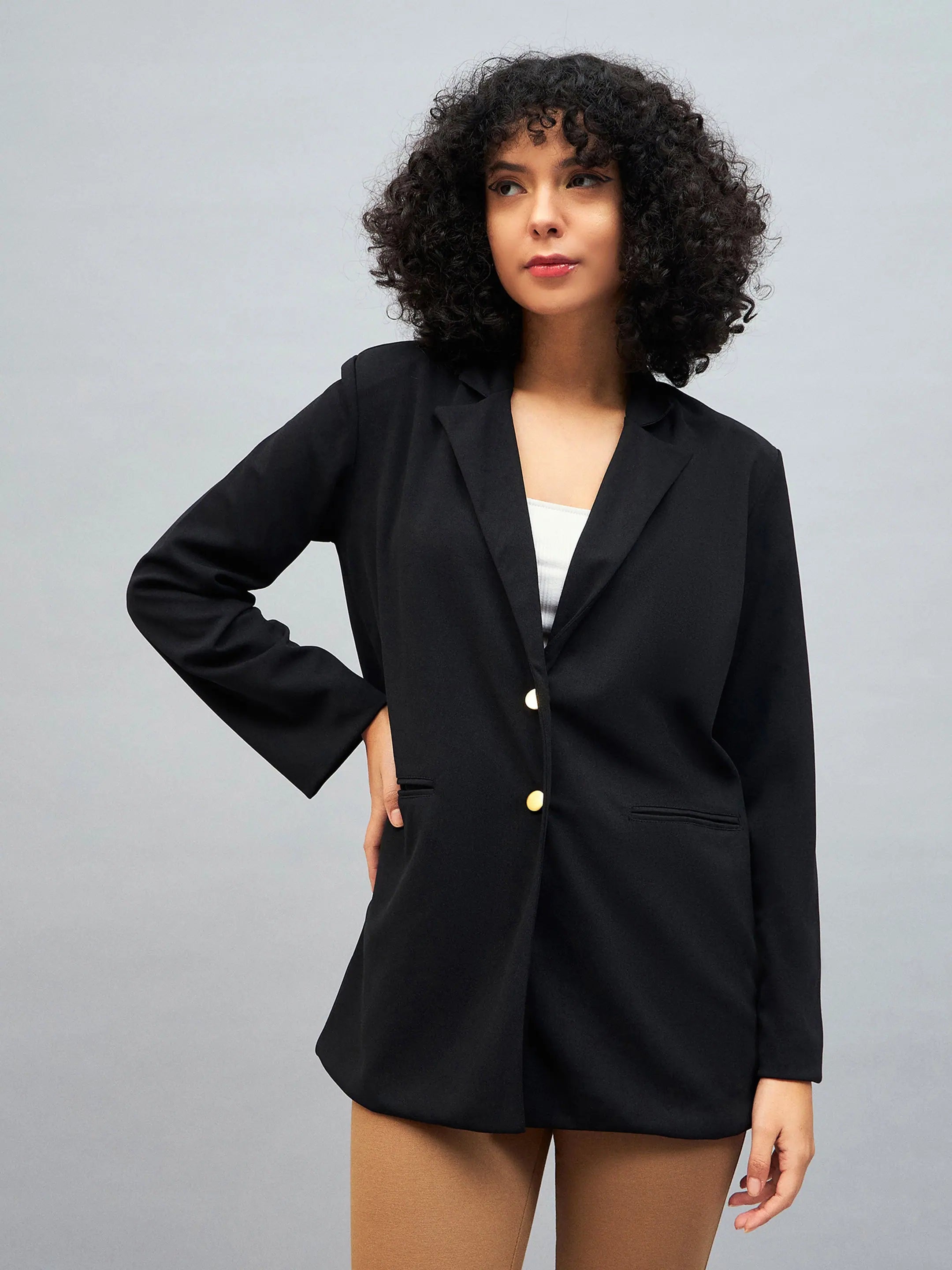 Women Black Notch Collar Blazer Women's Vintage Suit