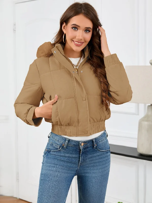 Pocketed Long Sleeve Cropped Hooded Winter Coat Trapeze Tunic Caftan