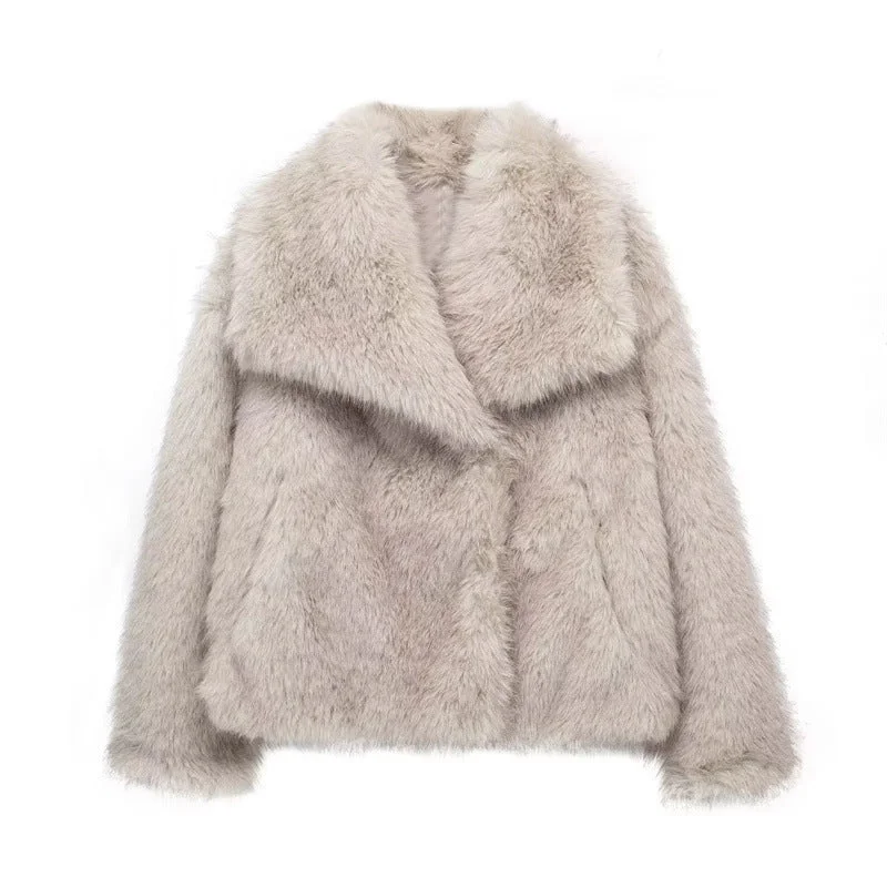Women's Lapel Long Sleeve Faux Fur Snap Cardigan Loose Short Coat Herringbone Houndstooth Plaid Women's Lapel Long Sleeve Faux Fur Snap Cardigan Loose Short Coat Herringbone Houndstooth Plaid