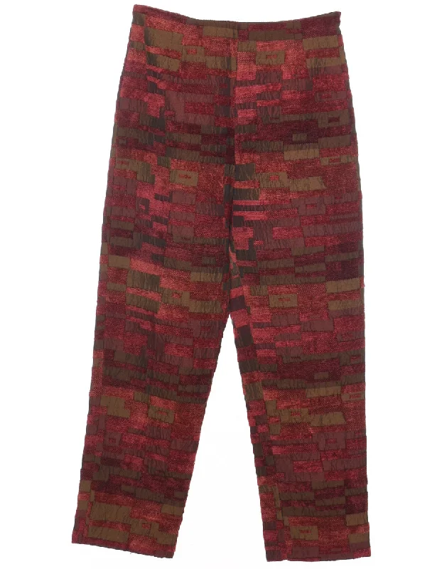 Tapered Maroon, Khaki & Brown Patterned Trousers - W28 L29 Trousers sophisticated sleek