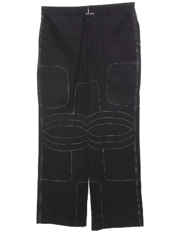 Black Trousers - W32 L30 Trousers Plaid Checkered