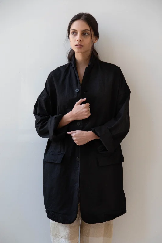 Album di Famiglia | Long Blazer in CC Cotton Black Women's Plaid Suit