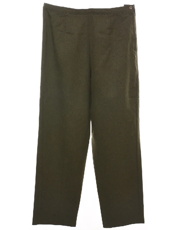 Olive Green Classic Straight-Fit Trousers - W32 L29 Trousers Summer Linen