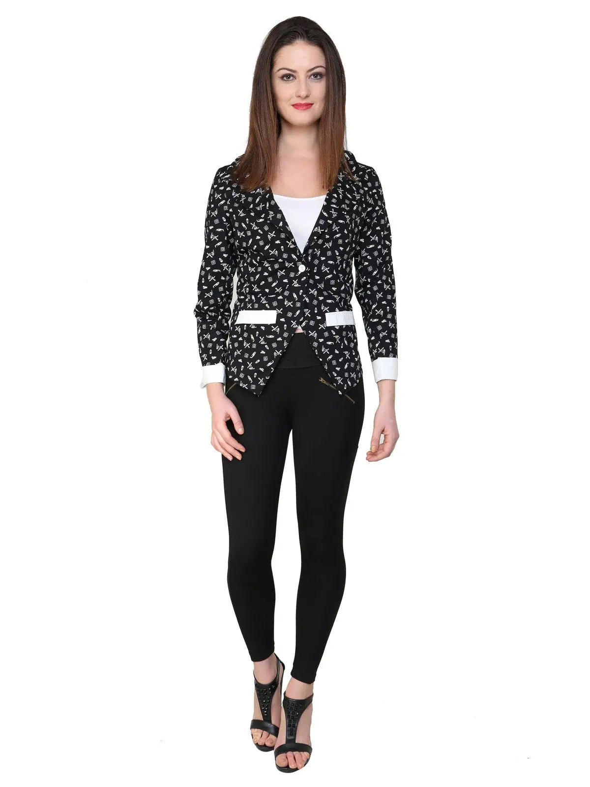 Black Printed Blazer Women's Banquet Suit