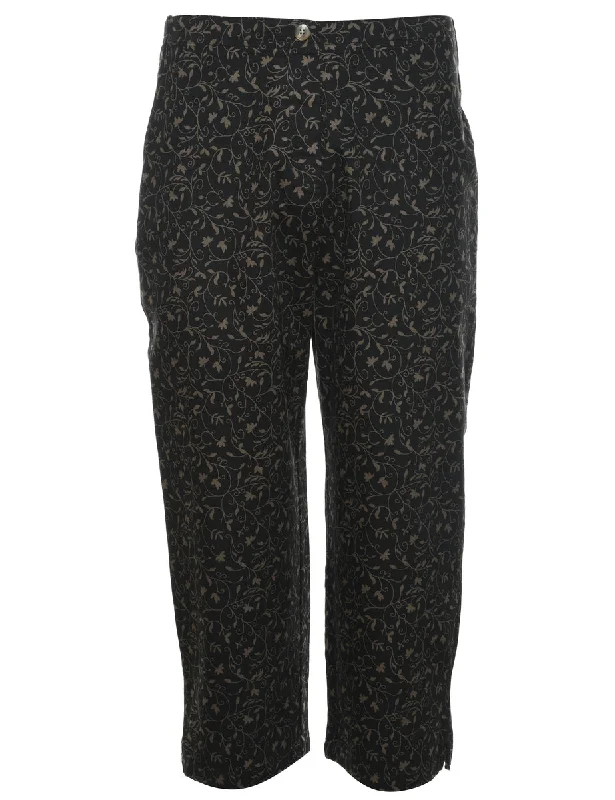 Leafy Print Trousers - W28 L23 Trousers Flared Retro