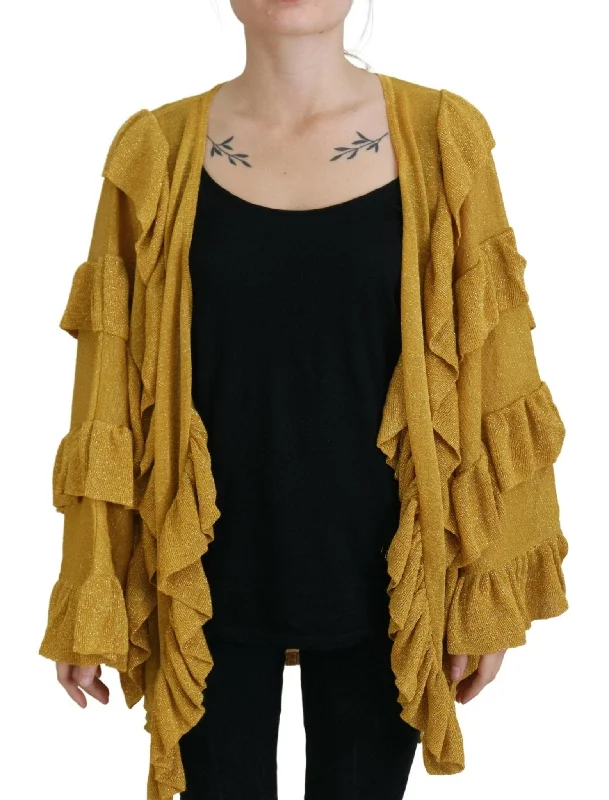 Aniye By Elegant Gold Cardigan Sweater Sequined Glittery Shiny