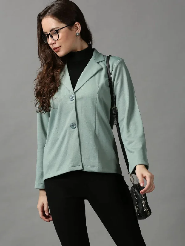 Women's Green Solid Open Front Blazer-AE-31042-Green Women's Elegant Jacket