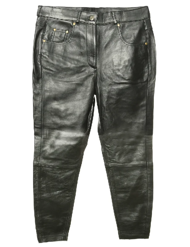 Black Leather Trousers - W34 L28 Trousers Canvas Durable