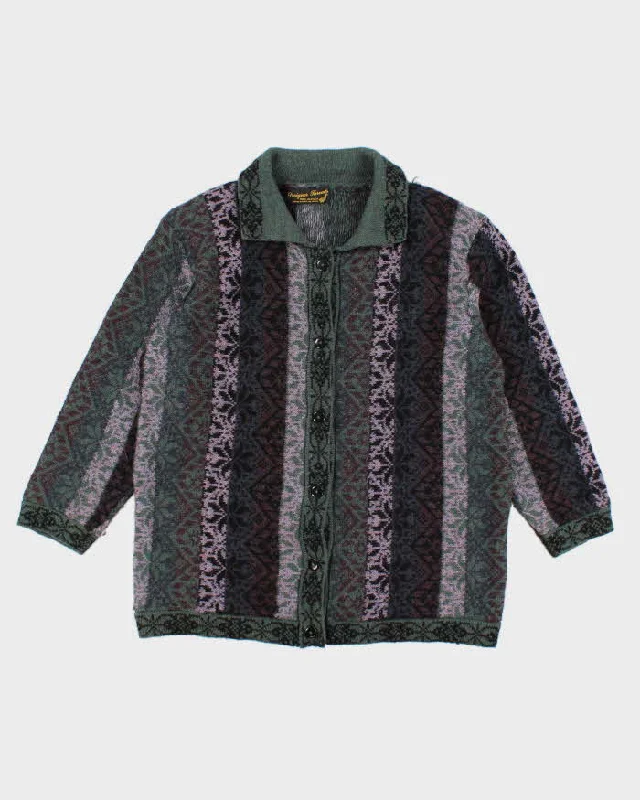 Women's Multi coloured Patterned Cardigan Knitwear - L Silk Blend Satin Velvet