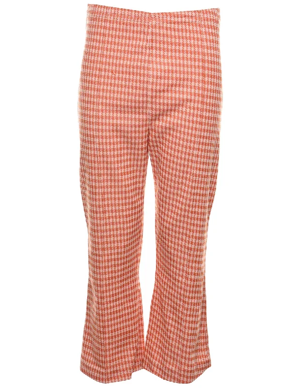 Houndstooth Design White & Orange 1970s Trousers - W27 L26 Cropped Trousers Casual Linen