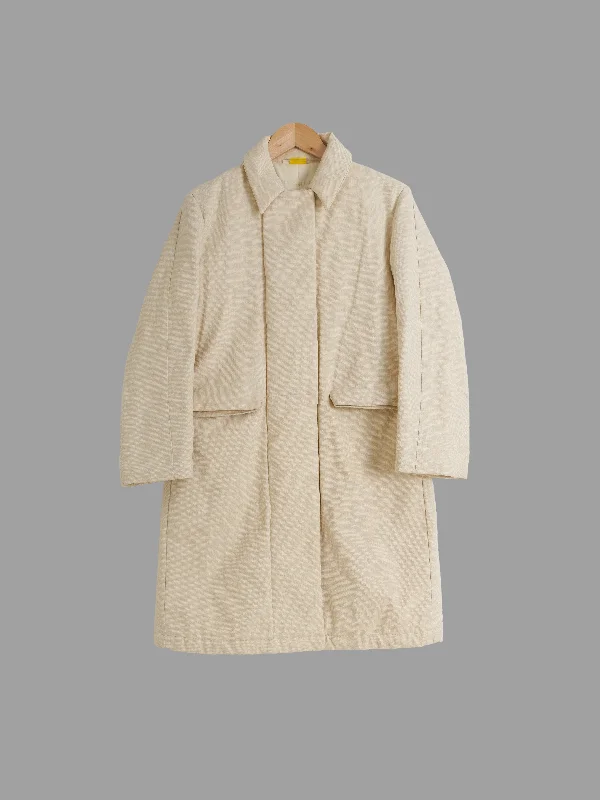Mandarina Duck beige padded covered placket mackintosh coat - womens size 40 Asymmetrical Collar Hooded Zippered