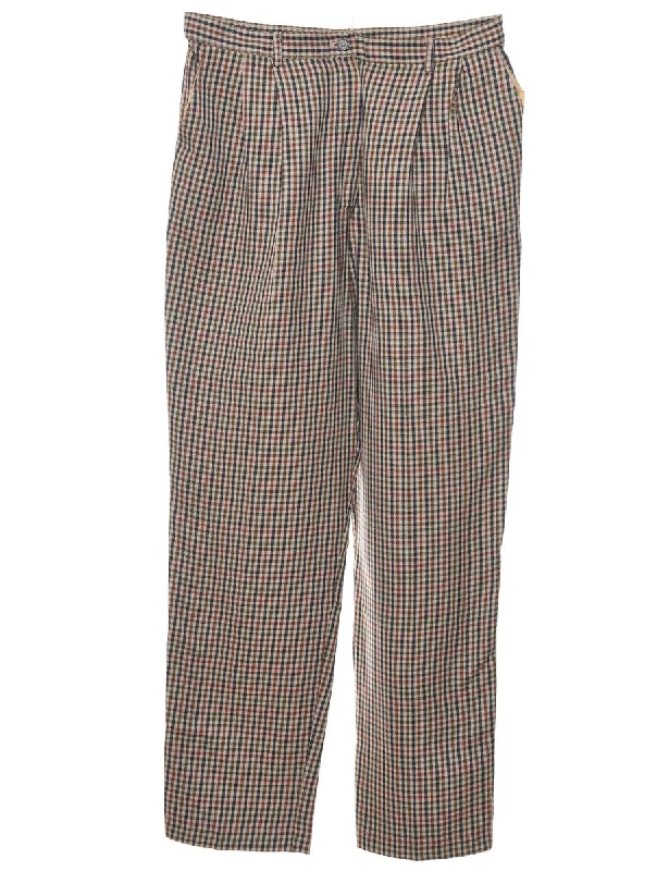 Navy & Light Brown Tapered Checked Trousers - W30 L30 Trousers Business Professional