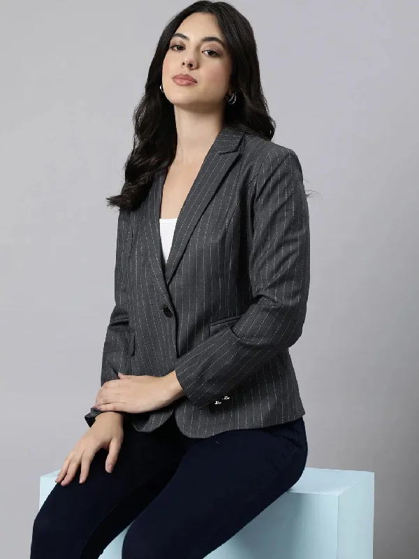 Women Grey Single-Breasted Blazer-12-Grey Women's Boutique Jacket