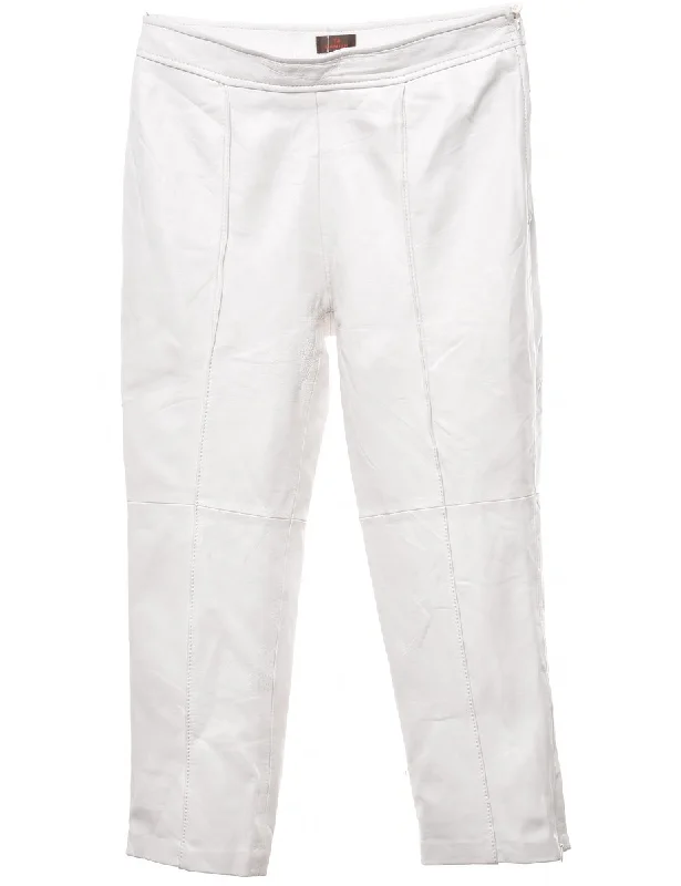 White Leather Trousers - W28 L22 Trousers Print Floral