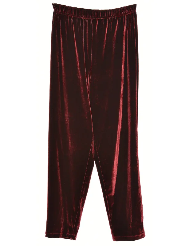 Velvet Fabric Maroon Trousers - W30 L35 Trousers Party Sparkling