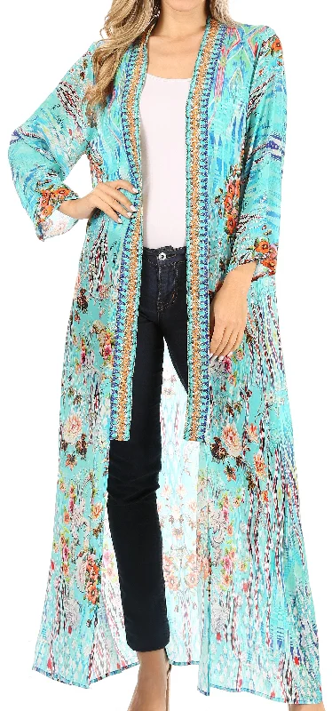 Sakkas Iona Women's Casual Boho Long Kimono Cardigan Open Front Floral Print Loose Button Cardigan Zip Cardigan Pullover Cardigan Sakkas Iona Women's Casual Boho Long Kimono Cardigan Open Front Floral Print Loose Button Cardigan Zip Cardigan Pullover Cardigan