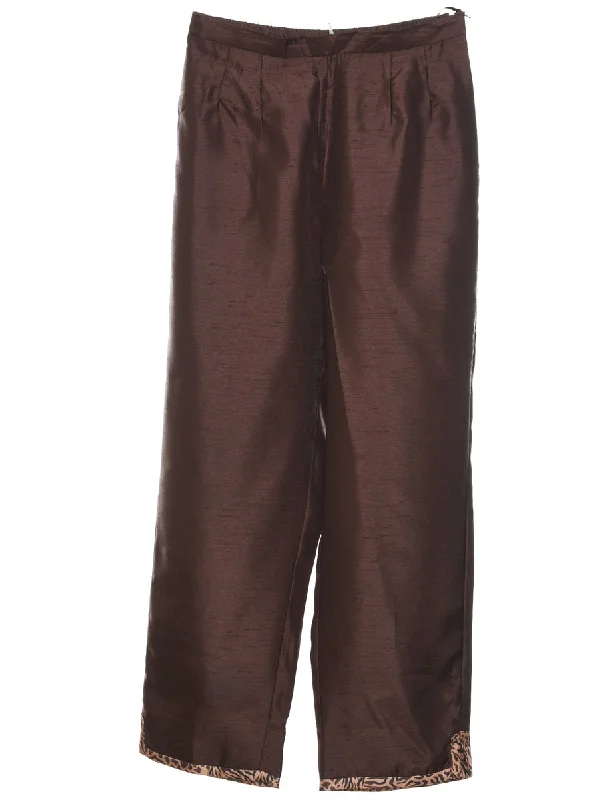 Maroon Shiny 1990s Trousers - W28 L26 Cropped Trousers Casual Linen