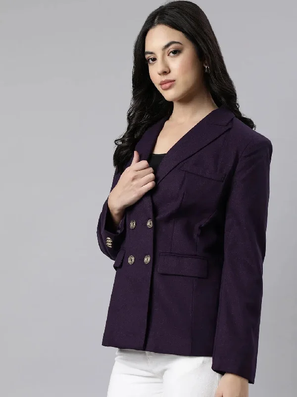 Women Purple Double-Breasted Blazer-288-Purple Women's Unique Blazer