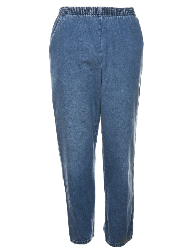 Elasticated Waist Denim Trousers - W28 L28 Trousers Floral Bohemian